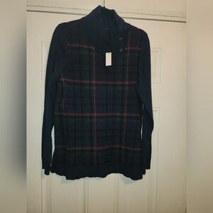New Talbots Navy and Red Plaid Sweater